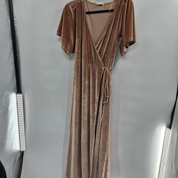 Baltic Born Dresses & Skirts - Baltic Born Light Brown Katelyn Taupe Velvet V-Neck Maxi Wrap Dress Large